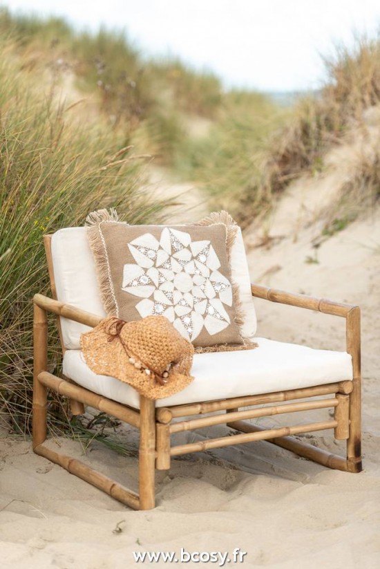 J-Line coussins Coussin Fleur Abstrait Jute Naturel Beige