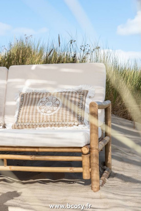 Jolipa Jline Coussin Rectangulaire Patron Pieces Jute Naturel Beige