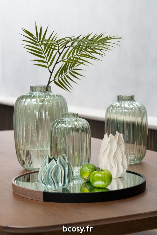 Jolipa Vase Lignes Verre Vert Large.