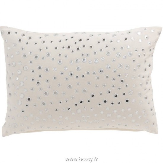 J Line Coussin Rectangulaire Miroirs Velours Blanc Jline 3035 by Jolipa 3035