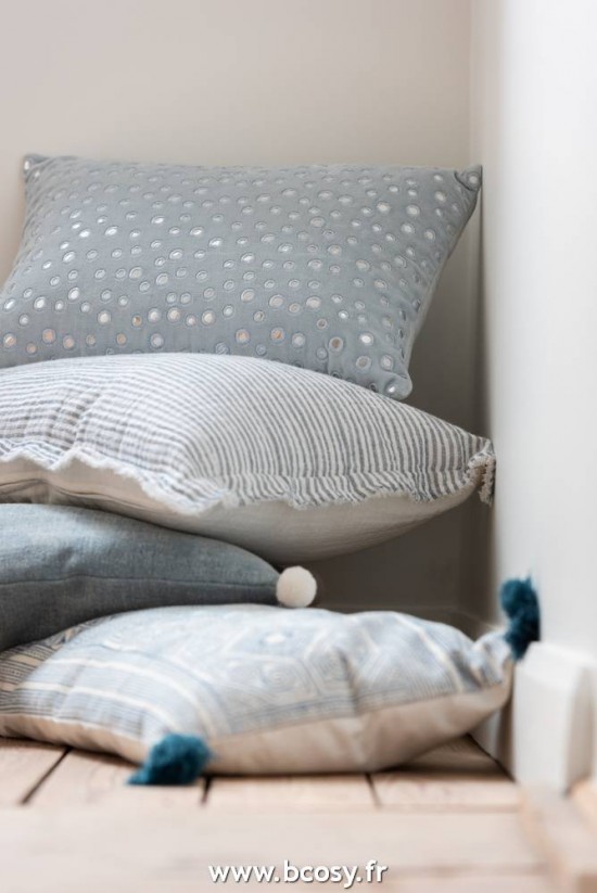 J-Line coussins Coussin Marocain Floches Velours Gris