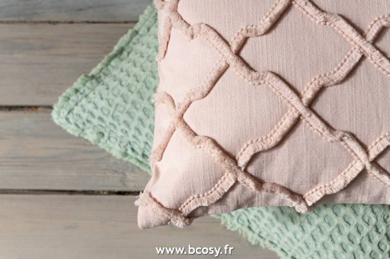 J-Line coussins Coussin Losanges Ondules Coton Rose Clair