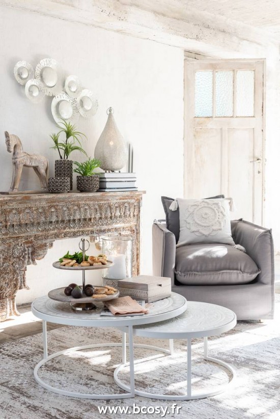 Jolipa Jline Coussin Fleur Floches Coton Blanc