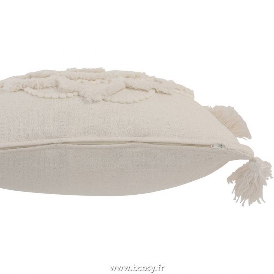 J-Line coussins Jolipa Jline Coussin Fleur Floches Coton Blanc