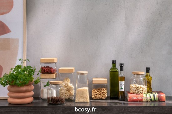 Jolipa Pot En Verre Brad Verre Bambou Transparent Naturel Large.