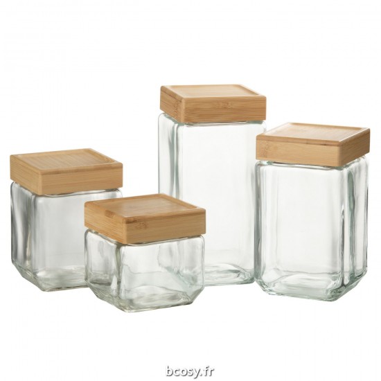 J-Line J Line pots a de provision Jolipa Pot En Verre Brad Verre Bambou Transparent Naturel Extra Large.