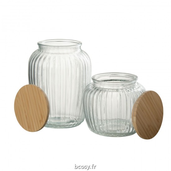 Jolipa Pot En Verre Louis Verre Bambou Transparent Naturel Large.