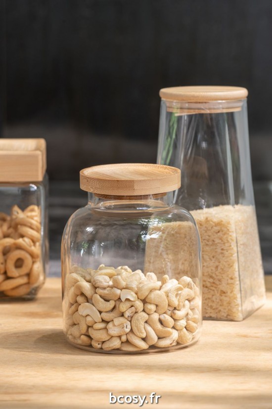 J-Line Barattolo Tom Vetro/Bambu Trasparente/Naturale Small.