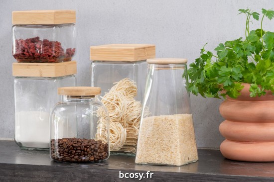 J-Line J Line pots a de provision Pot En Verre Tom Verre Bamboo Transparent Naturel Small.