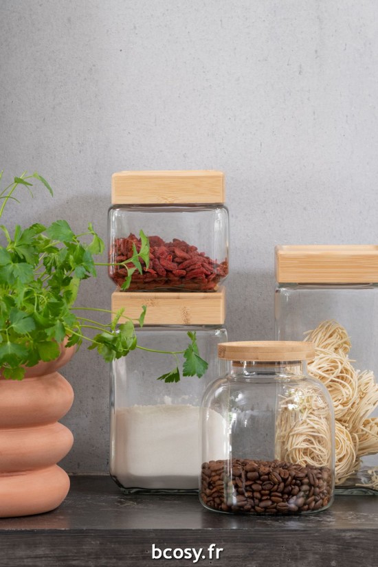 Jolipa Pot En Verre Tom Verre Bamboo Transparent Naturel Small.