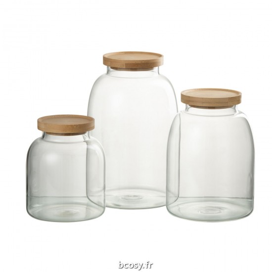 J-Line J Line pots a de provision Jolipa Pot En Verre Tom Verre Bamboo Transparent Naturel Large.