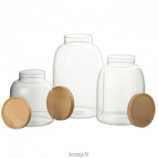 Jolipa Pot En Verre Tom Verre Bamboo Transparent Naturel Large.