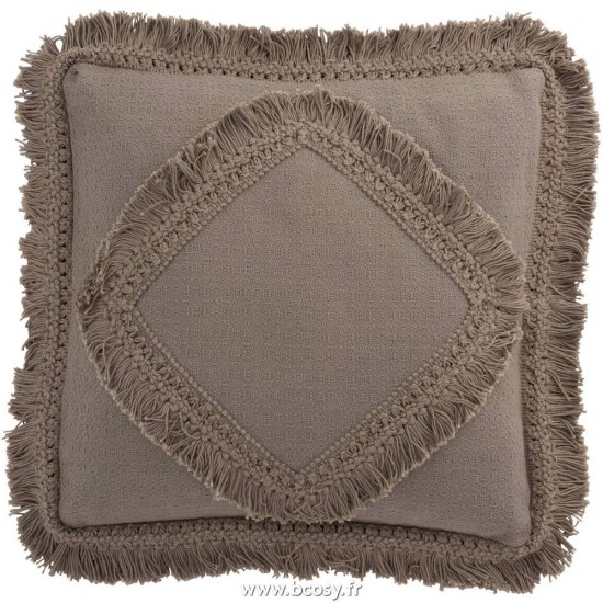 J Line Coussin Franges Carre Coton Taupe Jline 3052 by Jolipa 3052