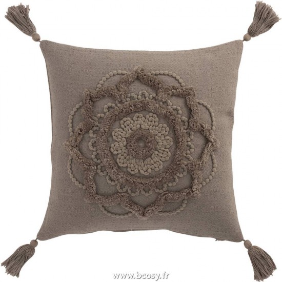 J Line Coussin Fleur+Floches Coton Taupe Jline 3053 by Jolipa 3053