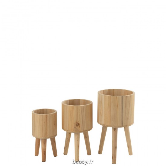 Jolipa Set De Trois Cache Pot Classique Bois Naturel.