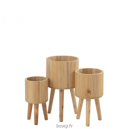 J Line Set De Trois Cache Pot Classique Bois Naturel L27xB27xH49 cm JLine 30565 by Jolipa 30565.