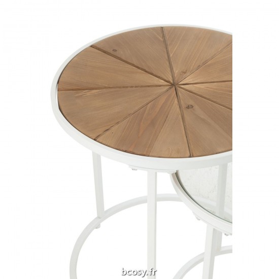 J-Line J Line tables d appoint bouts de canapé Jolipa Set De Deux Tables Basses Lounge Metal Bois Blanc Naturel.