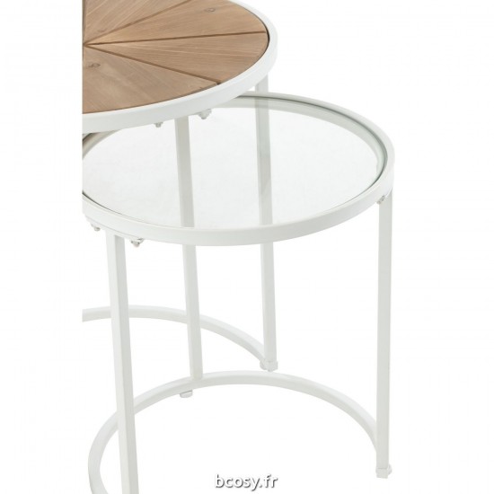 Jolipa Set De Deux Tables Basses Lounge Metal Bois Blanc Naturel.