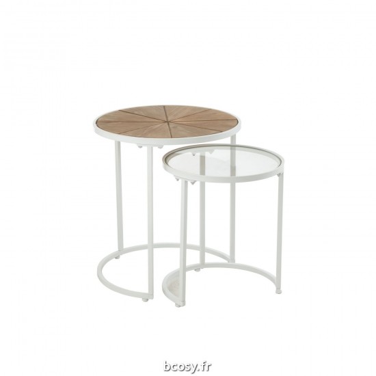 J Line Set De Deux Tables Basses Lounge Metal Bois Blanc Naturel L50xB50xH56 cm JLine 30568 by Jolipa 30568.