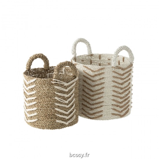 J Line Set 2 Panier Chevron Raffia Blanc Naturel L32xB32xH30 cm JLine 30975 by Jolipa 30975.