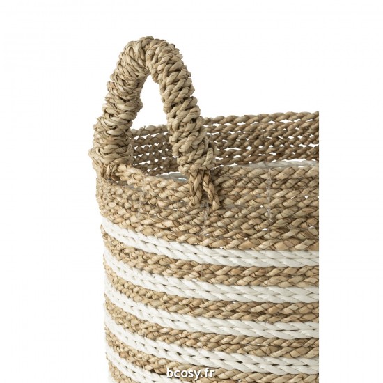 J-Line J Line paniers de rangement Jolipa Set 3 Panier Raye Raffia Blanc Naturel.