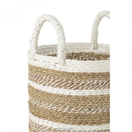 J-Line J Line paniers de rangement Jolipa Set 3 Panier Caro Raffia Blanc Naturel.