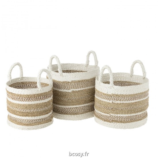 J Line Set 3 Panier Caro Raffia Blanc Naturel L44xB44xH46 cm JLine 30977 by Jolipa 30977.
