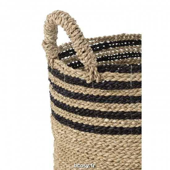 J-Line J Line paniers de rangement Jolipa Set 3 Panier Aline Raffia Noir Naturel.