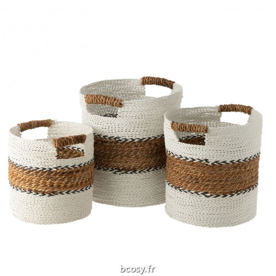 J Line Set 3 Panier Laura Raffia Blanc Naturel L41xB41xH41 cm JLine 30979 by Jolipa 30979.
