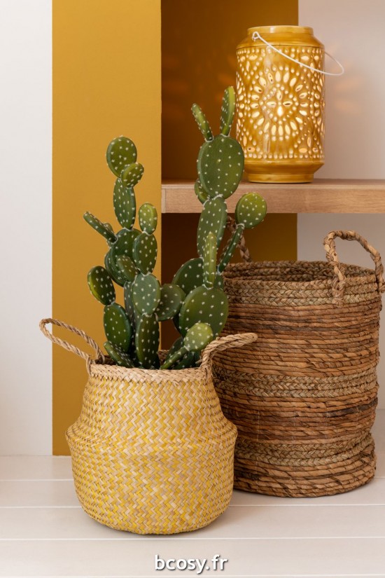 J-Line J Line paniers de rangement Set 3 Panier Lucie Raffia Naturel.