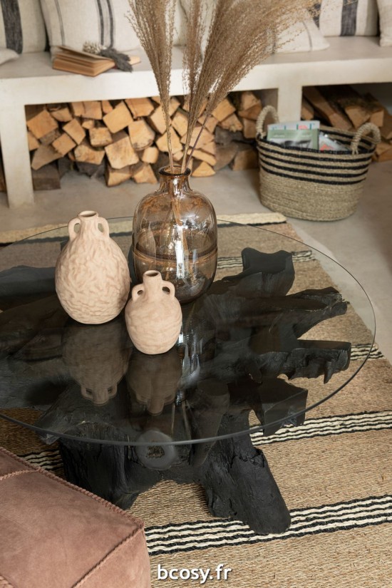 J-Line J Line tables de salon basse Table Racines Bois Noir.