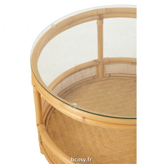 Jolipa Table Basse Jovelyne Rotin Verre Naturel.