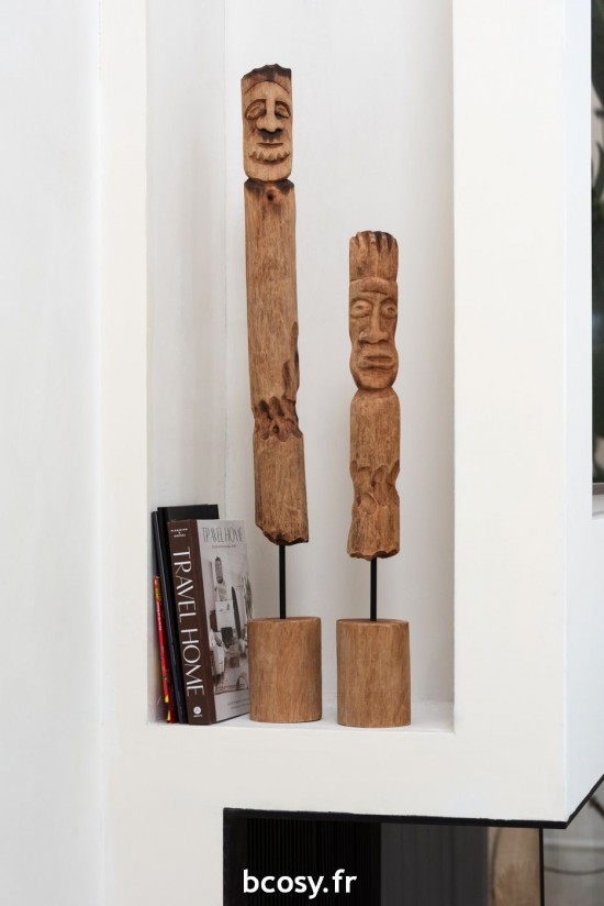 Jolipa Set 3 Personnages Sur Pied Totem Bois Naturel.