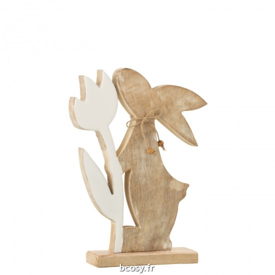 J-Line J Line animal animaux statuettes Jolipa Lapin Fleur Bois Blanc Large.
