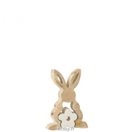 J-Line J Line lapins statuettes Jolipa Lapin Fleur Milieu Bois Blanc Small.