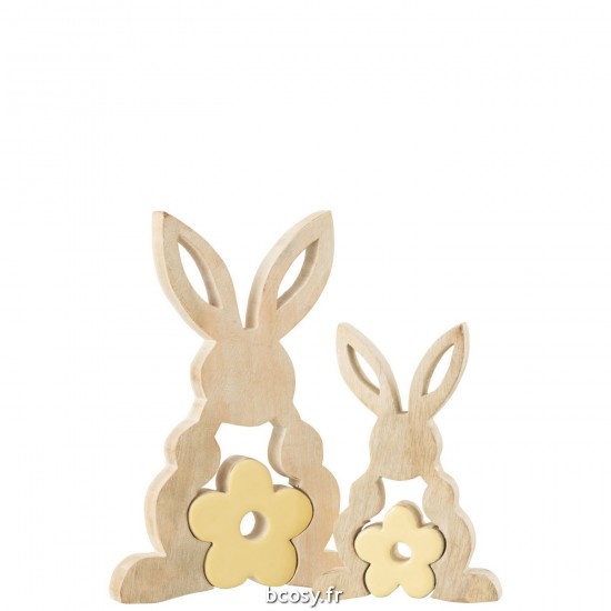 J-Line J Line lapins statuettes Jolipa Lapin Fleur Milieu Bois Jaune Large.