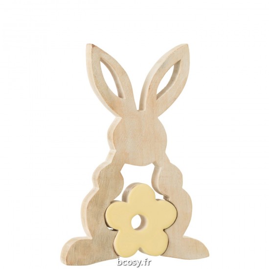 J Line Lapin Fleur Milieu Bois Jaune Large L26xB18xH3 cm JLine 31317 by Jolipa 31317.