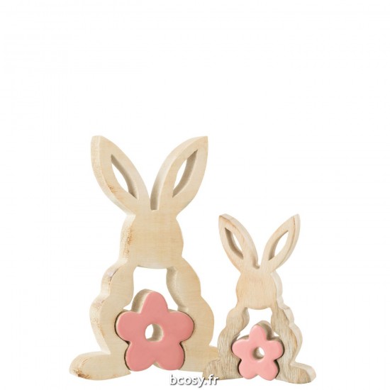 J-Line J Line lapins statuettes Jolipa Lapin Fleur Milieu Bois Rose Large.