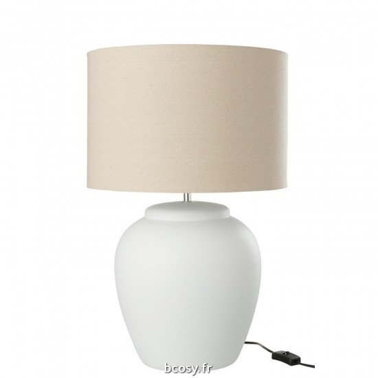 J Line Lampe Meli Abat Jour Ceramique Lin Blanc Large L41xB41xH60 cm JLine 31392 by Jolipa 31392.