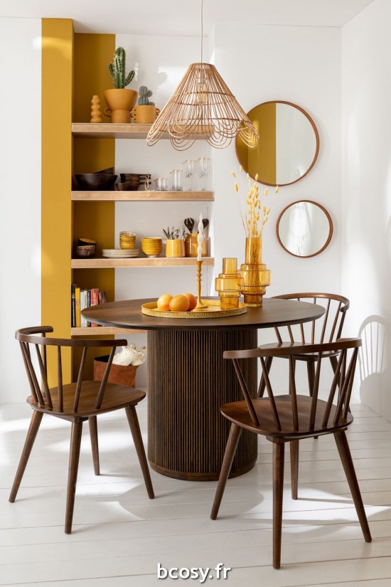 J-Line J Line tables a manger de repas Table Vincent Bois De Manguier Marron Large.