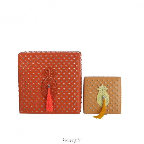 J-Line J Line boites Jolipa Set De 2 Boites Gigognes Kurt Metal Orange.