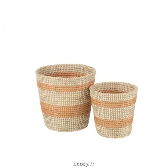 J-Line J Line paniers de rangement Jolipa Set 3 Paniers Rayes Jonc Orange.