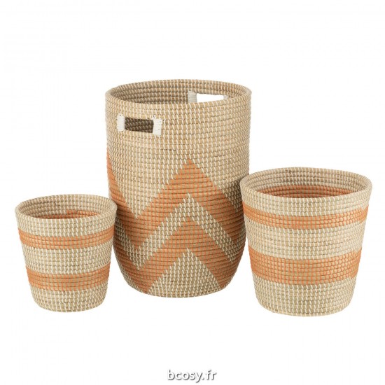 J Line Set 3 Paniers Rayes Jonc Orange L56xB38xH38 cm JLine 31572 by Jolipa 31572.