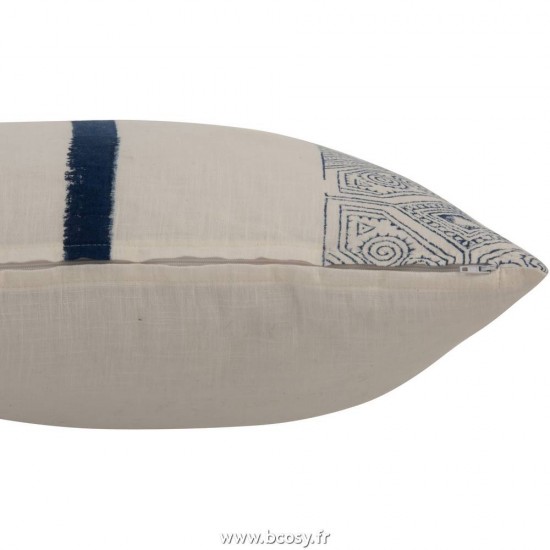 J-Line coussins Jolipa Jline Coussin Ligne Azteque Coton Bleu Blanc