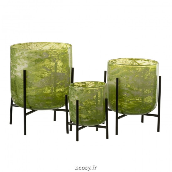 Jolipa Photophore Debout Verre Acier Marbre Vert Large.