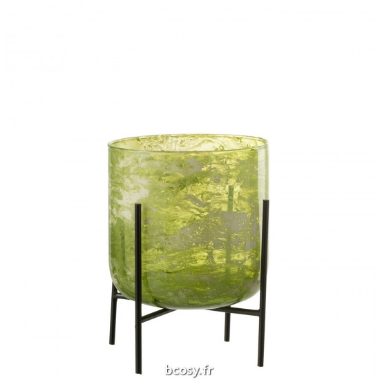J Line Photophore Debout Verre Acier Marbre Vert Large L18xB18xH20 cm JLine 31951 by Jolipa 31951.