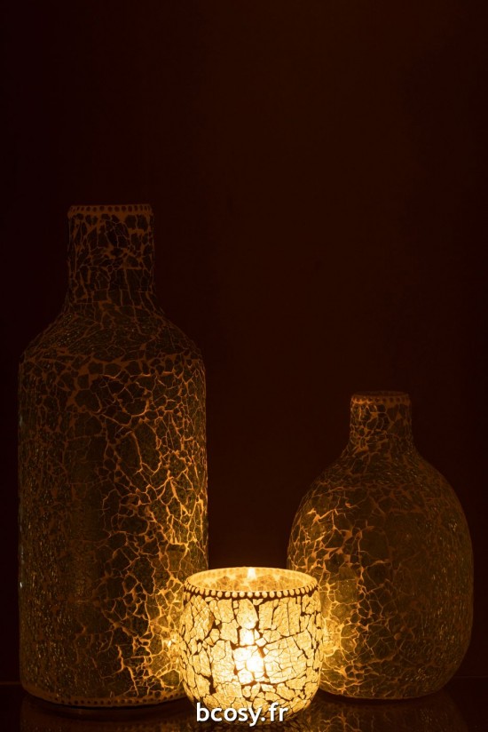 Jolipa Vase Mosaique Verre Vert Blanc Large.