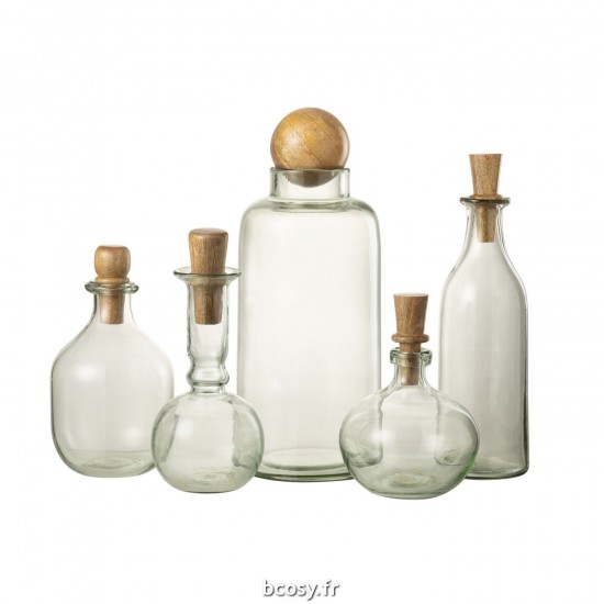 J-Line J Line bouteilles Jolipa Vase Boule Bouchon Verre Bois Transparent.
