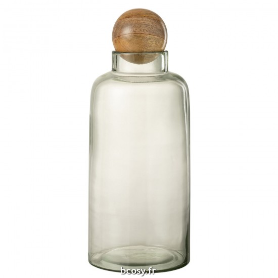 J Line Vase Boule Bouchon Verre Bois Transparent L16xB16xH37 cm JLine 31965 by Jolipa 31965.