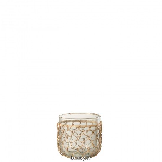 J Line Photophore Tricot Verre Rotin Transparent Medium L13xB13xH13 cm JLine 31972 by Jolipa 31972.